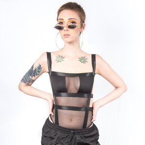 Sexy Black Bondage Mesh Bodysuit